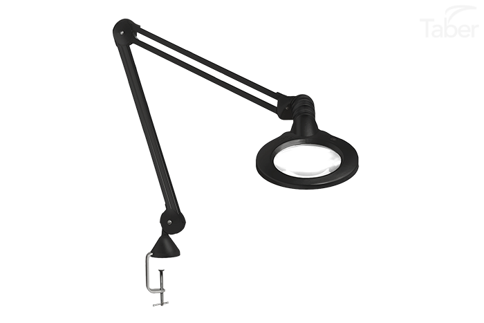 Luxo KFM LED, 45" arm, 3-D lens, and edge clamp mount, black