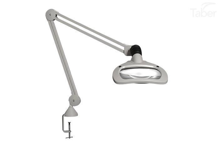 Luxo WAVE LED, 30" arm, 3.5-D lens, and edge clamp mount, light grey
