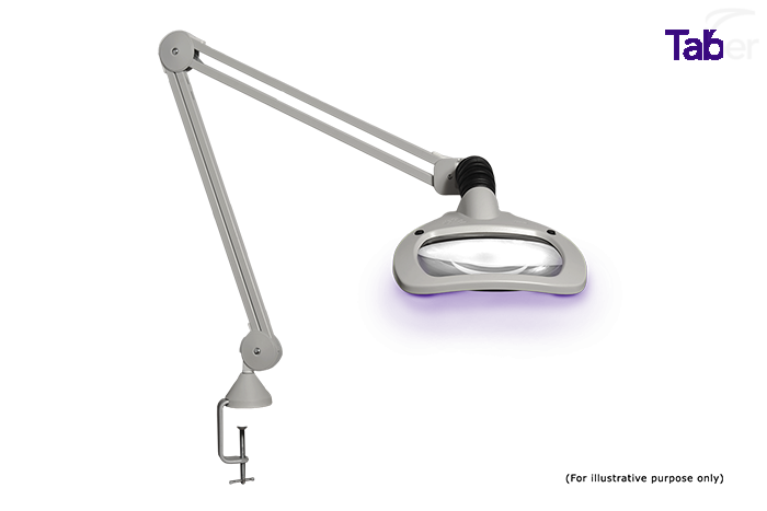 Luxo WAVE LED UV, 45" arm, 3.5-D lens, and edge clamp mount, light grey