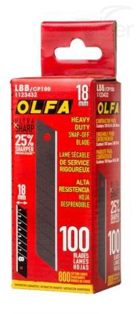 Olfa LBB-CP 100 Contractor UltraSharp Heavy-Duty 18mm Snap-Off Blade - 100/pk