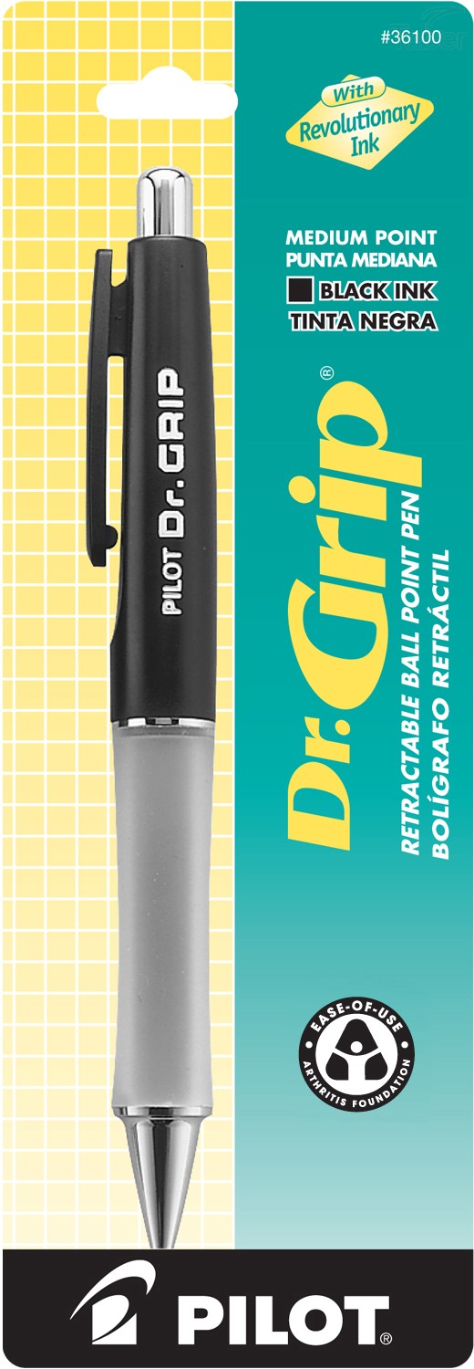 Pilot BDG Dr. Grip Ball-Point Pen, Black Barrel, Black Ink, Medium Pt
